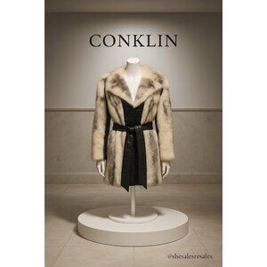 Vintage Conklin Furs Reno Genuine Coyote Fur & Black Leather Coat Women’s M/L Qu